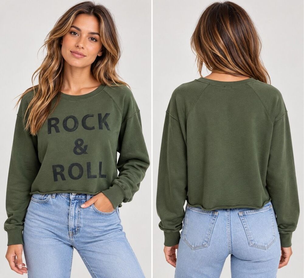 Zadig & Voltaire Rock & Roll Olive Green Cropped Sweatshirt M